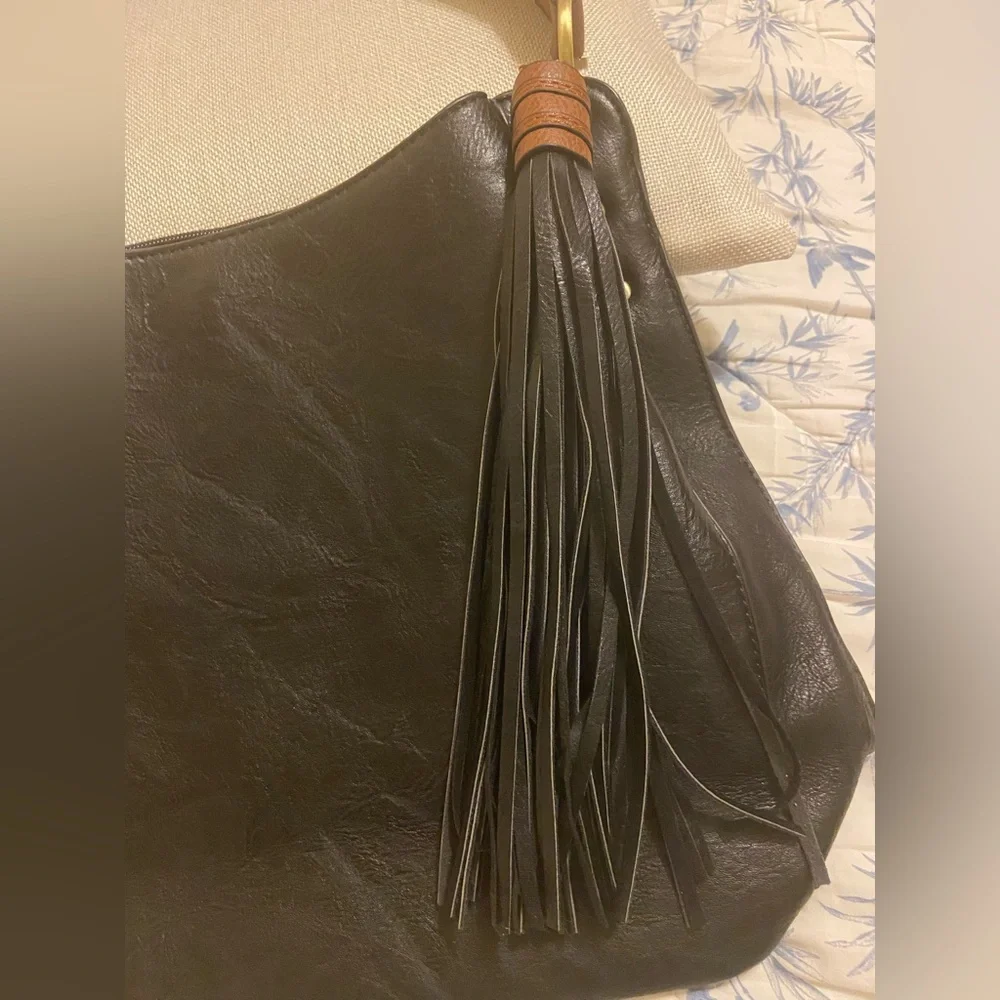 JEN & CO Hobo Bag Amber with 3 Compartments and Braided Handle